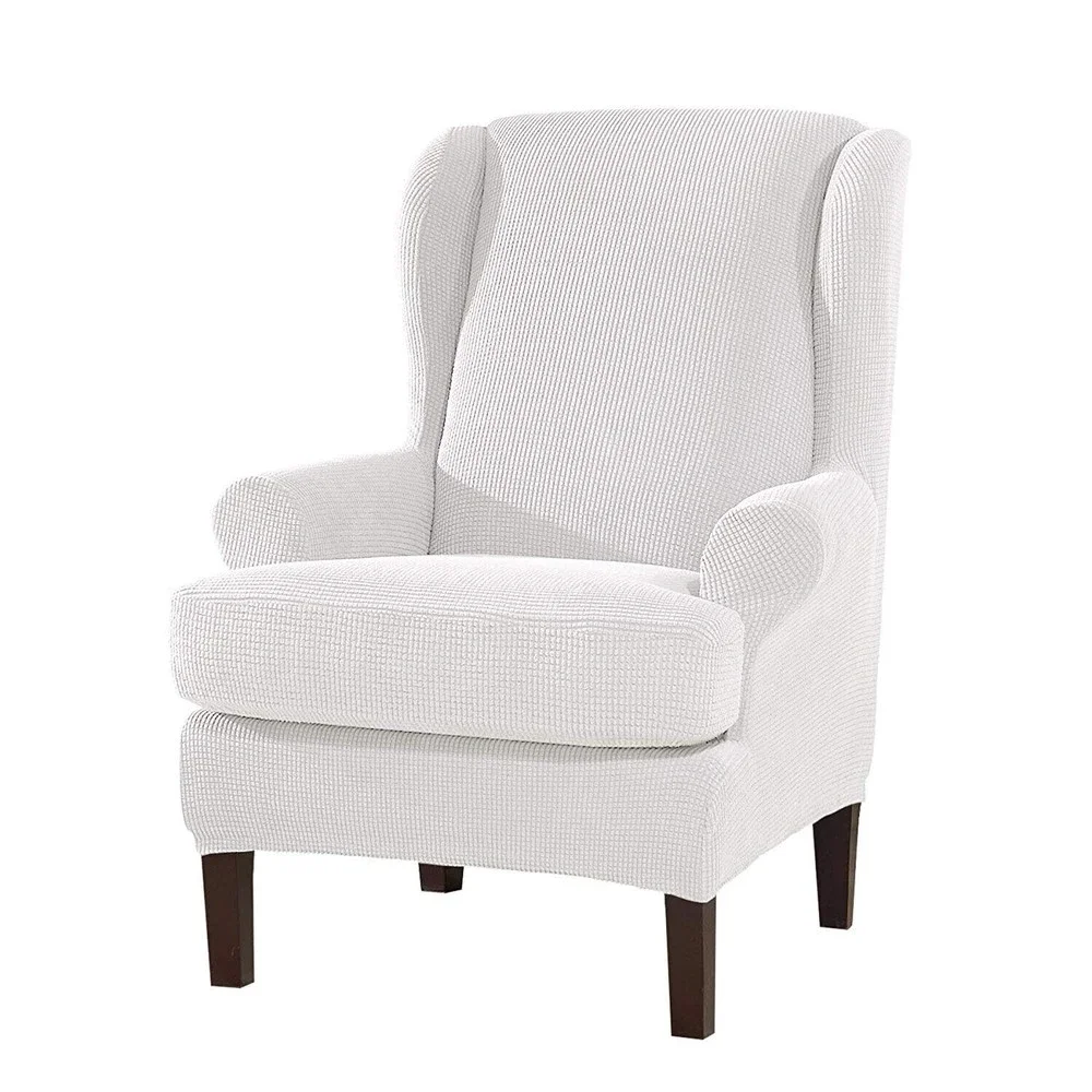 Subrtex 2-Piece Stretch Waffle Textured Wing Chair Armchair Slipcover Off White